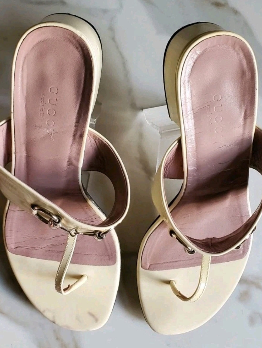✨ GUCCI Cream Patent Leather Horsebit Block Heel Sandals EU 37 (US 7)
